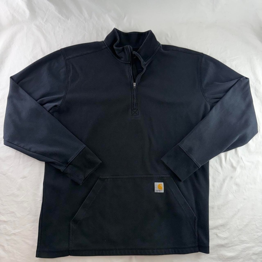 Carhartt Sweatshirt Black Quarter Zip Relaxed Fit Pullover Mens XL Workwear